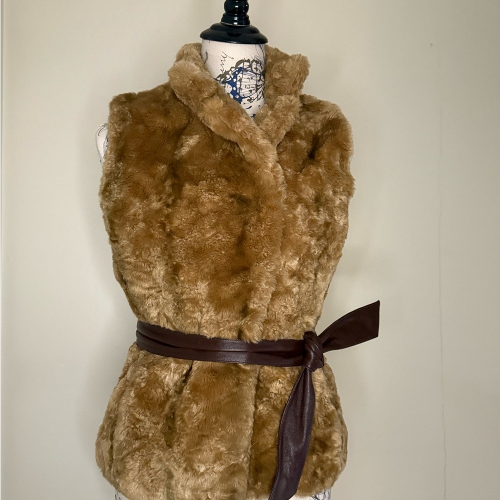 Vintage Y2K Armani Exchange Faux Fur Vest Camel Belted Quiet Luxury 2000s A|X